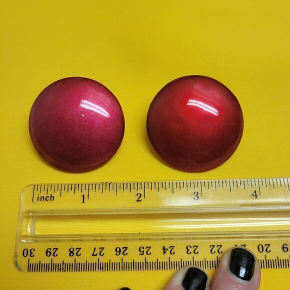 Vintage Oversized Red Pearlescent Earrings - Picture 3 of 5
